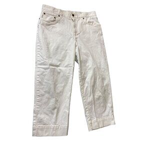 Hearts Of Palm Womens Cropped Pants Size 10 White Rhinestone Cutout Hem Preppy